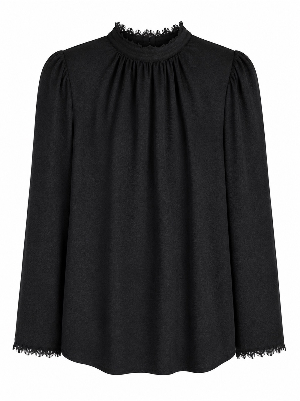 Express Black Lace-Trim High-Neck Long Sleeve Top- Medium